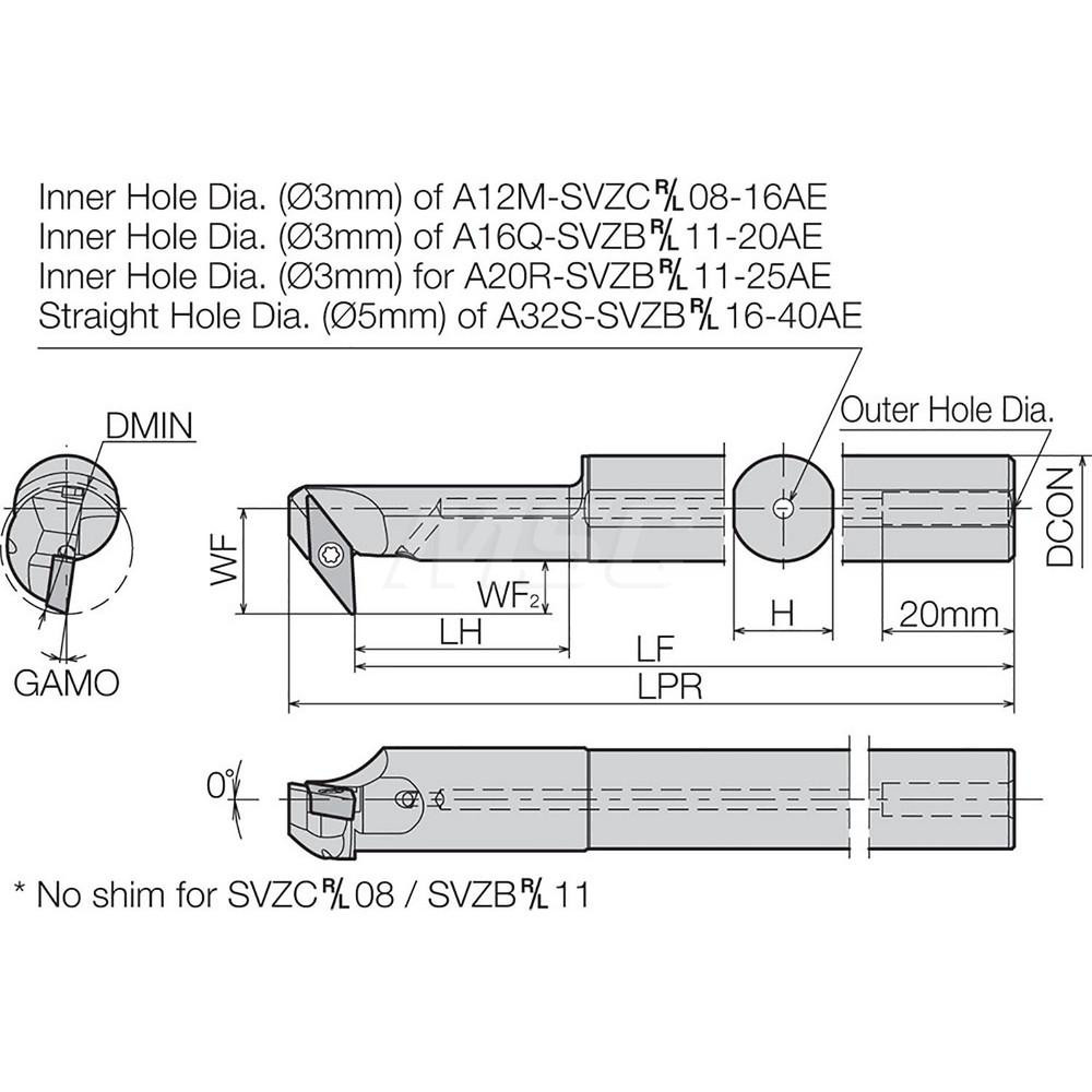 Kyocera Indexable Boring Bar A32SSVZBL1640AE, 40 mm Min Bore Dia