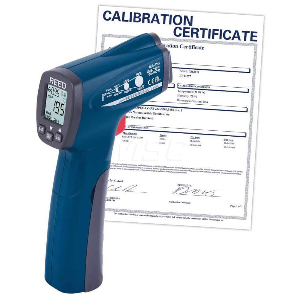 Infrared Thermometers; Display Type: Backlit LCD ; Accuracy: 140F (20C) or 12% rdg. ; Compatible Surface Type: Concrete; Dark; Dull; Light ; Battery Chemistry: Alkaline ; Batteries Included: Yes ; Number Of Batteries: 1