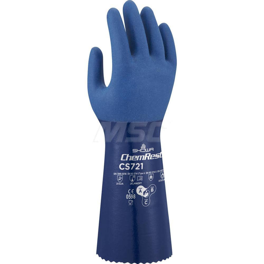 Chemical Resistant Gloves: Small, 11 mil Thick, Nitrile-Coated, Nitrile, Supported