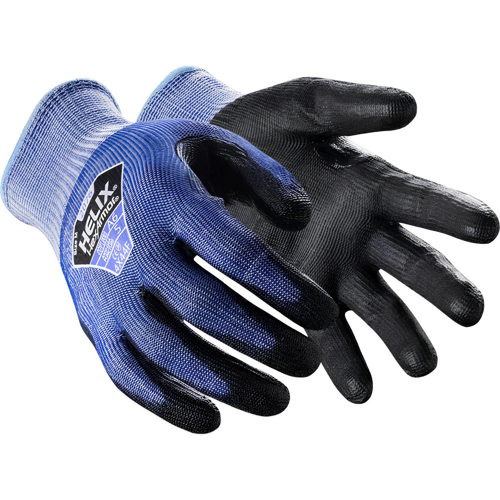 Cut, Puncture & Abrasion-Resistant Gloves: Helix 2076, Cut A6, Puncture 5, Abrasion 5, 13 ga, Size 3X-Large, 11-1/4" Long - HPPE Blend, Polyurethane-Coated, Palm & Fingertips Coating, Superior Grip, Black on Blue Pair