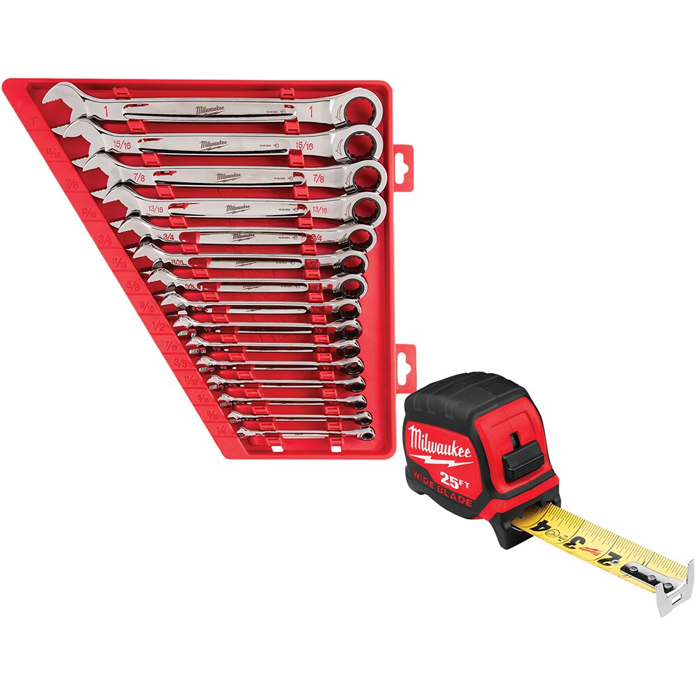 Ratcheting Combination Wrench Set: 15 Pc, Inch