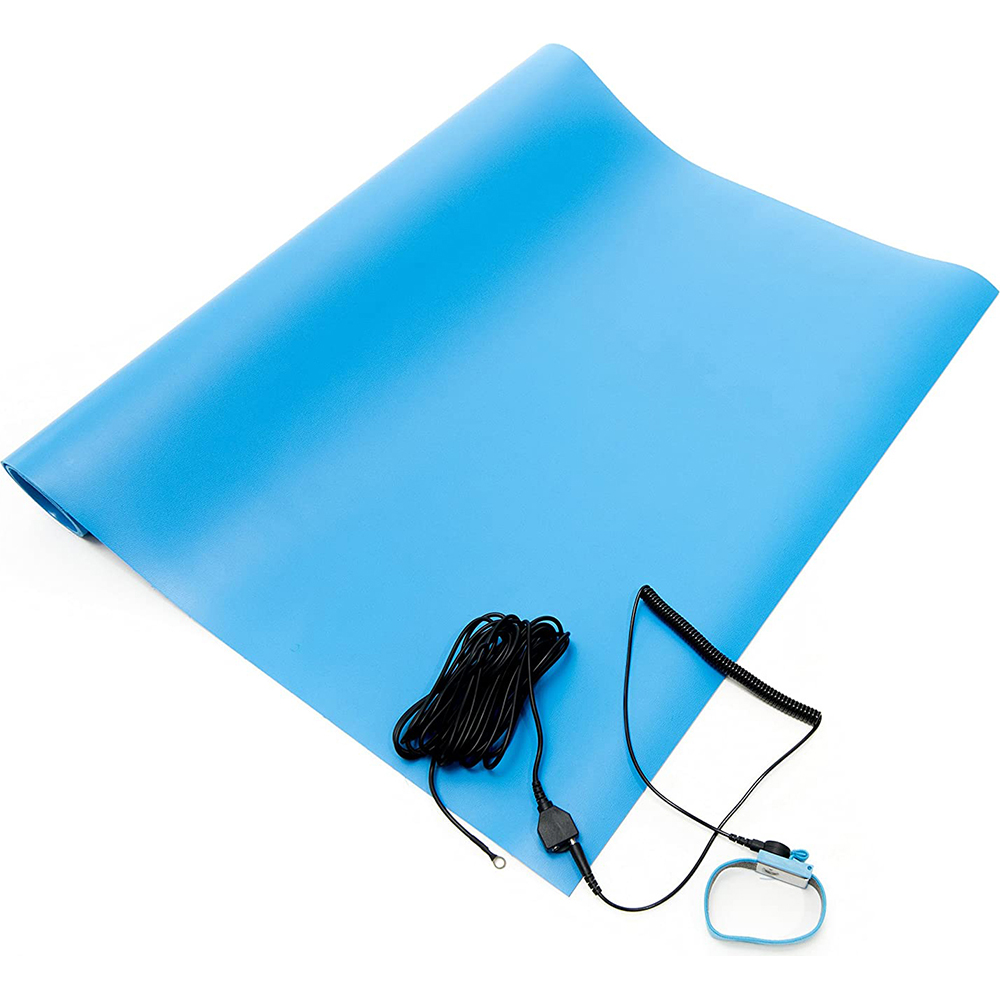 Anti-Static Table Mat: Static Dissipative, Vinyl, 8' Long x 3' Wide - Blue