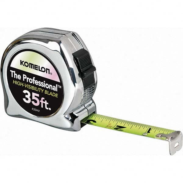 Tape Measure: 35' Long, 1" Width, High-Visibility Yellow & White Blade