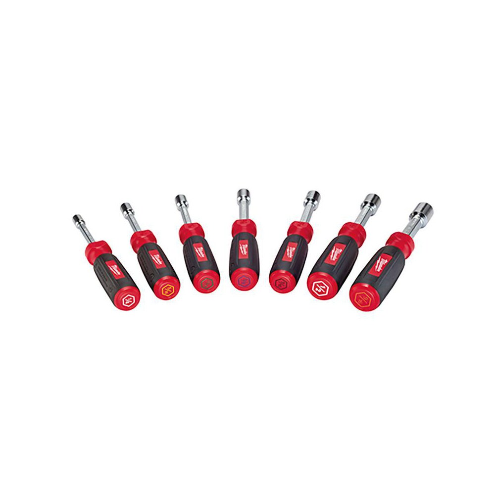 Nut Driver Set: 7 Pc, 1/4 to 9/16", Hollow Shaft, Ergonomic Handle