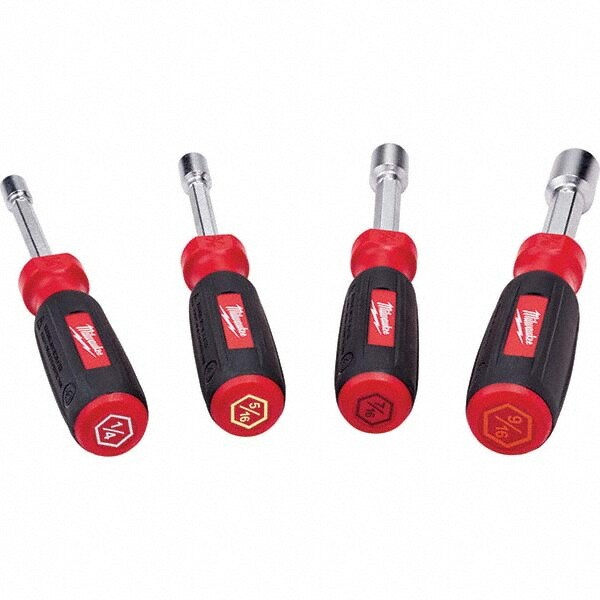 Nut Driver Set: 4 Pc, 1/4 to 9/16", Hollow Shaft, Ergonomic Handle