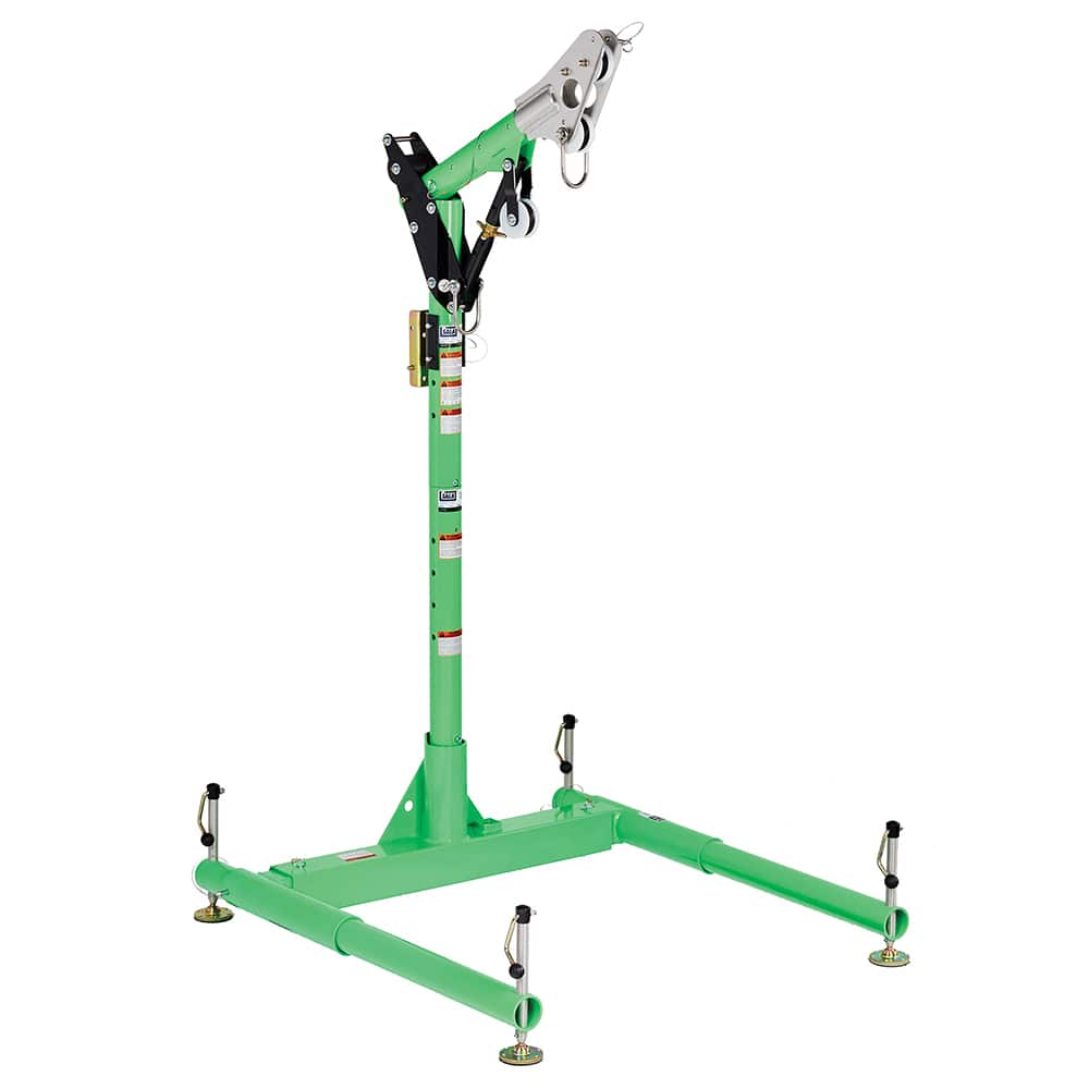 Confined Space Entry & Retrieval Bases & Booms; Type: Davit Hoist System; Ladder Safety System ; Material: Aluminum ; Color: Green; Silver ; Includes: 2.75-3.5 Ft Adjustable Level; Portable Install; Integrated 5,000 Lb Mast Anchorage Point