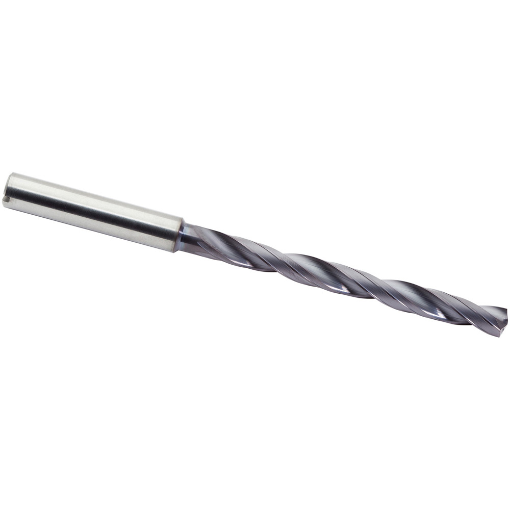 Taper Length Drill Bit: Letter G (0.2610) Dia, Solid Carbide - AlTiN Finish, 76.00 mm Flute Length, 118.00 mm OAL, Right Hand Cut, Cyclone