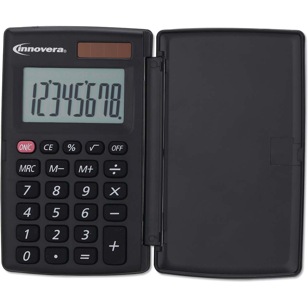 Calculators; Type: Basic; Number Of Displayed Digits: 8; Display Type: LCD; Color: Black; Print Speed: 1 Line per Second; Function: Calculation; Batteries Included: Yes; Display Size: 14mm; Width (Inch): 2.64 in; Width (Decimal Inch): 2.6400; 2.64 in; Length (Decimal Inch): 5.31 in