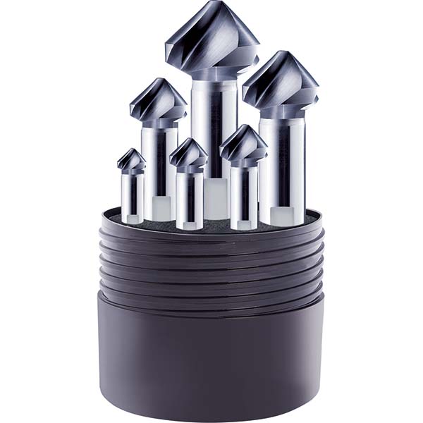 Guhring Countersink Set 6 Pc, 1/4 to 3/4" Head Dia, 3 Flute, 82