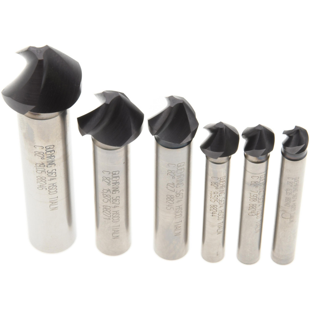 Guhring Countersink Set 6 Pc, 1/4 to 3/4" Head Dia, 3 Flute, 82