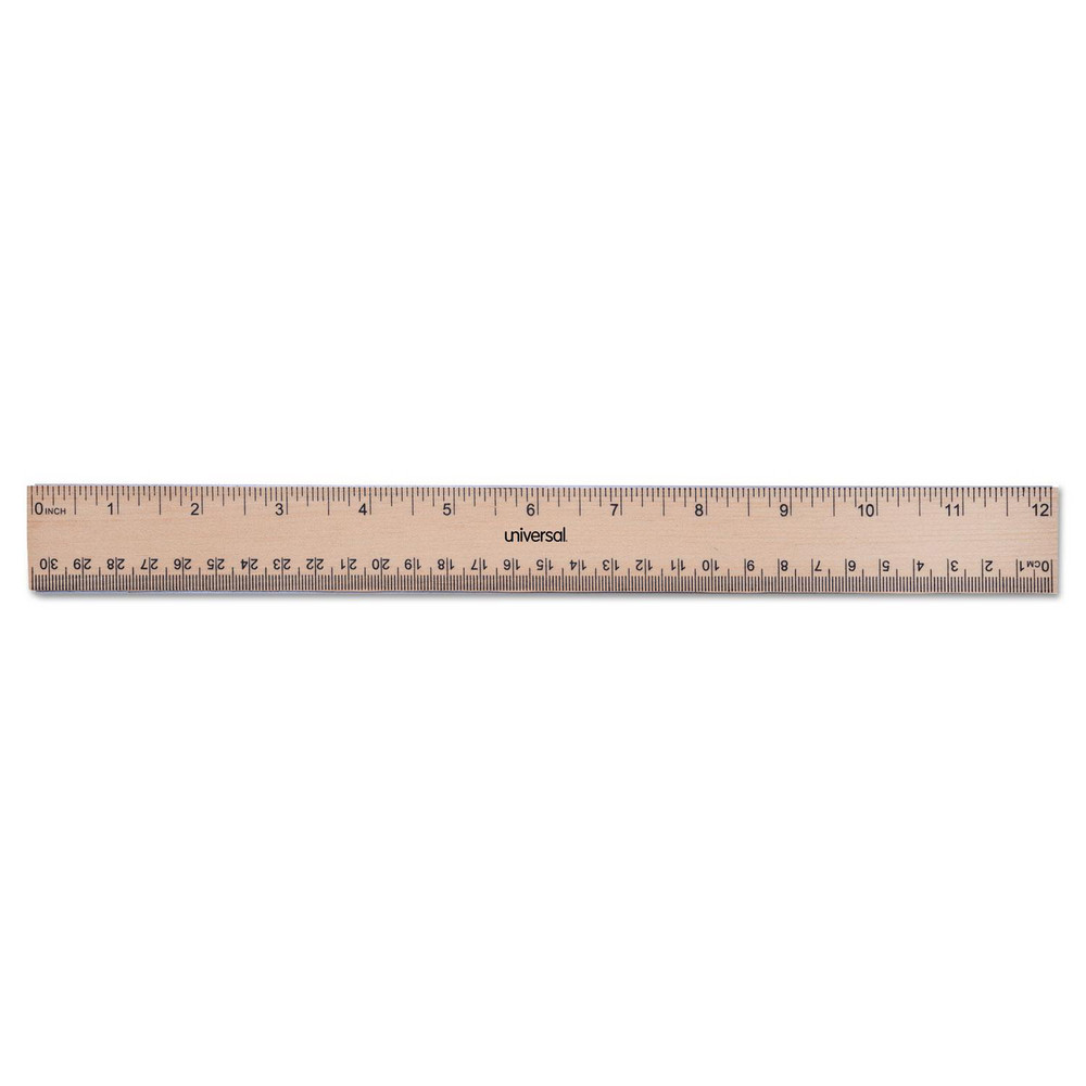 UNIVERSAL Flat Wood Ruler w/Double Metal Edge, 12", Clear Lacquer