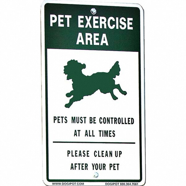 Pet Waste Station Accessories; Type: Reflective Pet Sign ; Material: Aluminum ; Width (Inch): 12 ; Length (Inch): 18 ; Sign Message: Pet Exercise Area; Pets Must Be Controlled At All Times; Please Clean Up After Your Pet