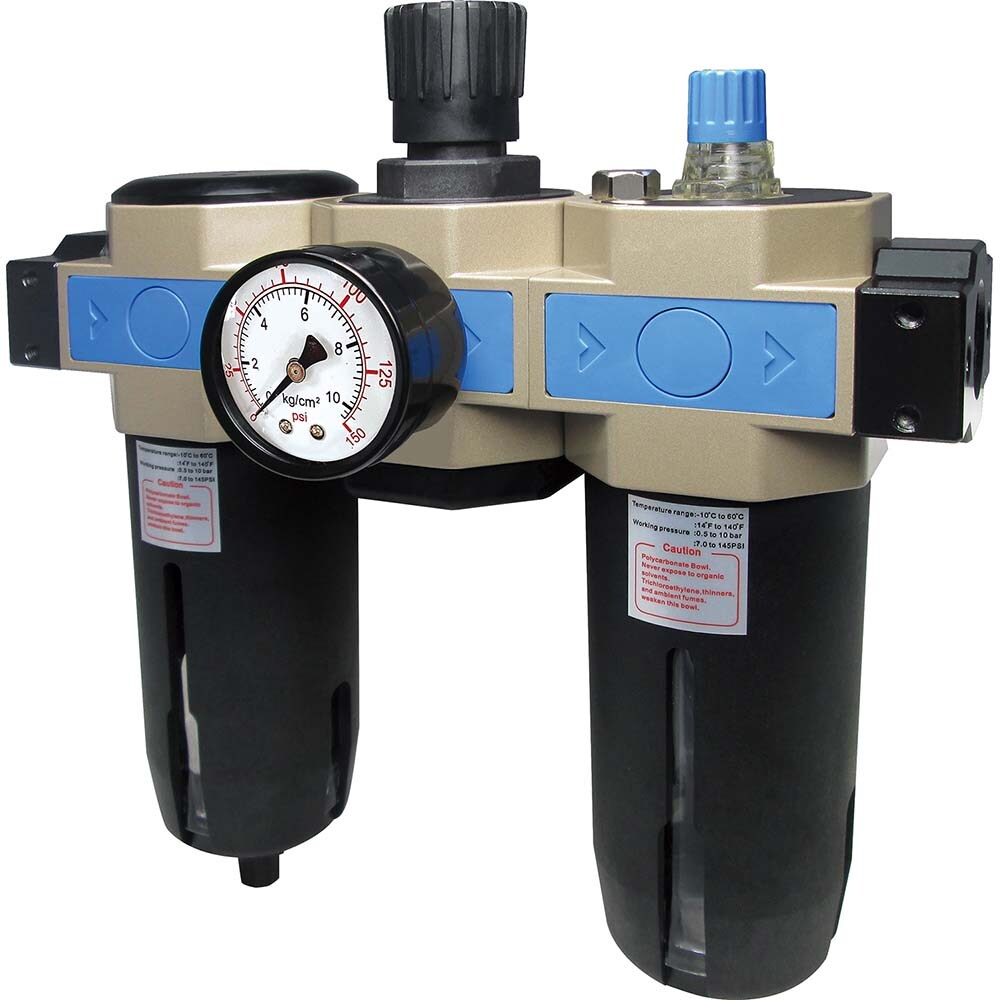 PRO-SOURCE UFRL-08N FRL Combination Unit: 1 NPT, Heavy-Duty with Pressure Gauge Image