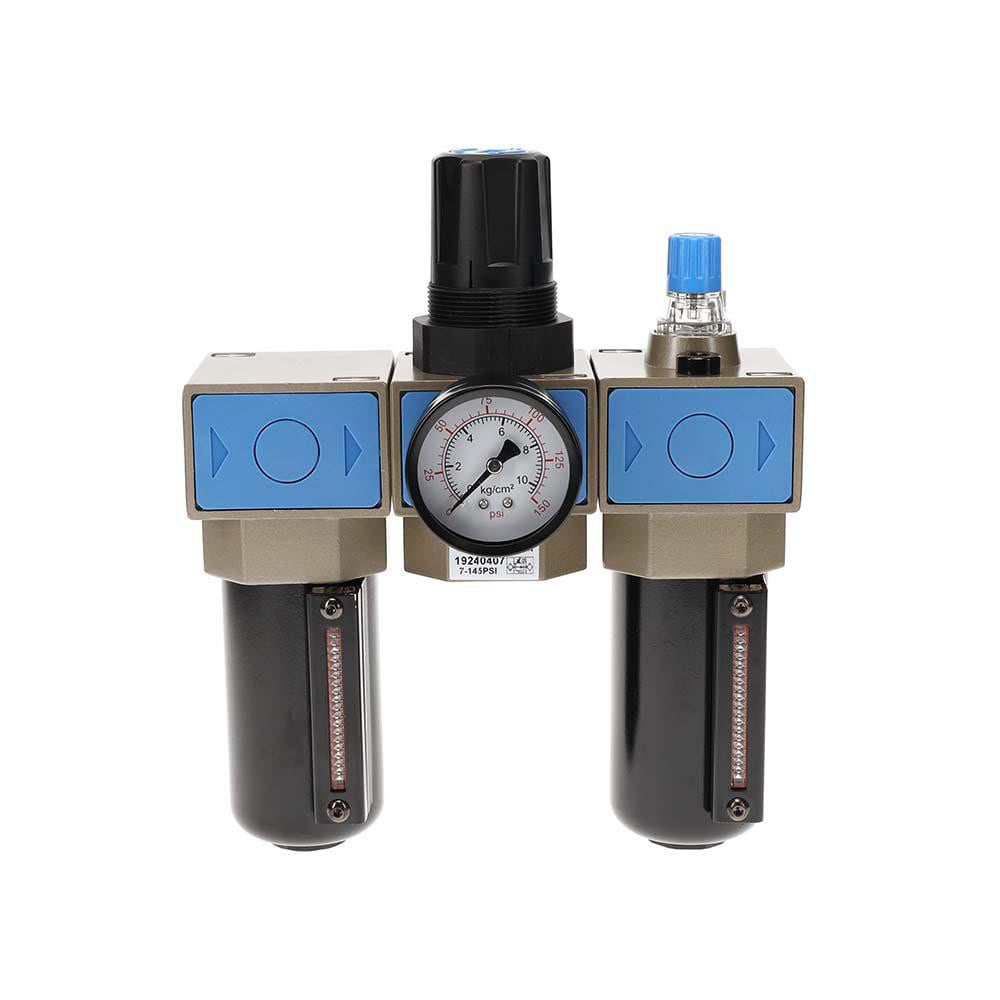 FRL Combination Unit: 3/8 NPT, Intermediate with Pressure Gauge