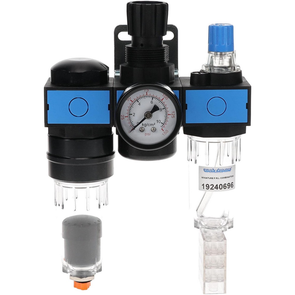 FRL Combination Unit: 1/4 NPT, Miniature with Pressure Gauge