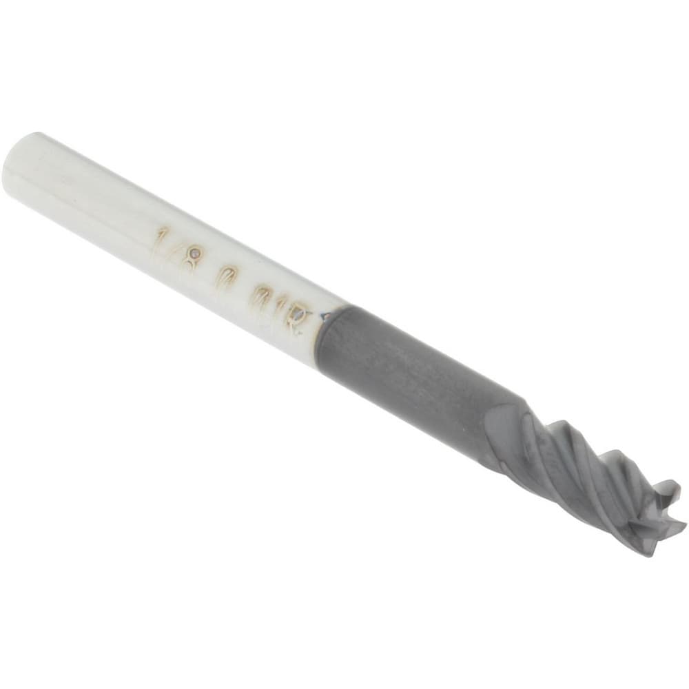 Corner Radius End Mill: 1/8" Dia, 1/4" LOC, 0.01" Radius, 4 Flutes, Solid Carbide