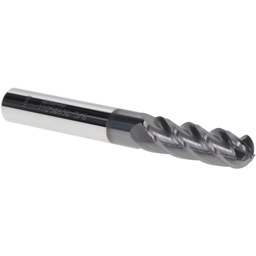 Ball End Mill: 0.3750" Dia, 1.1250" LOC, 4 Flute(s), Solid Carbide