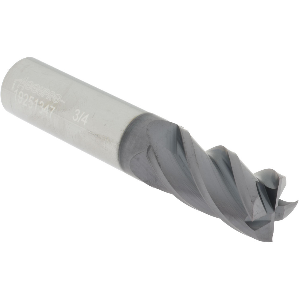 Accupro 14508308 Square End Mill: 3/4 Dia, 1-1/2 LOC, 3/4 Shank Dia, 4 OAL, 4 Flutes, Solid Carbide Image