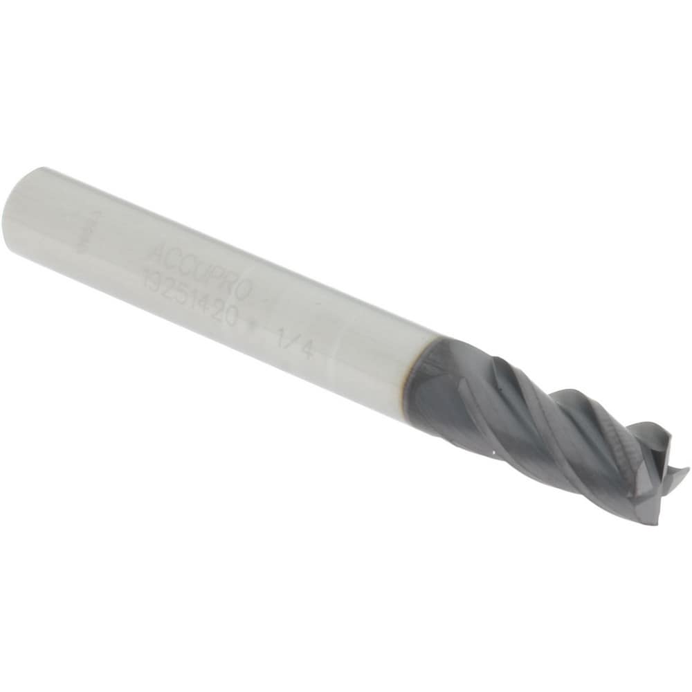 Accupro 14505807 Square End Mill: 1/4 Dia, 1/2 LOC, 1/4 Shank Dia, 2 OAL, 4 Flutes, Solid Carbide Image