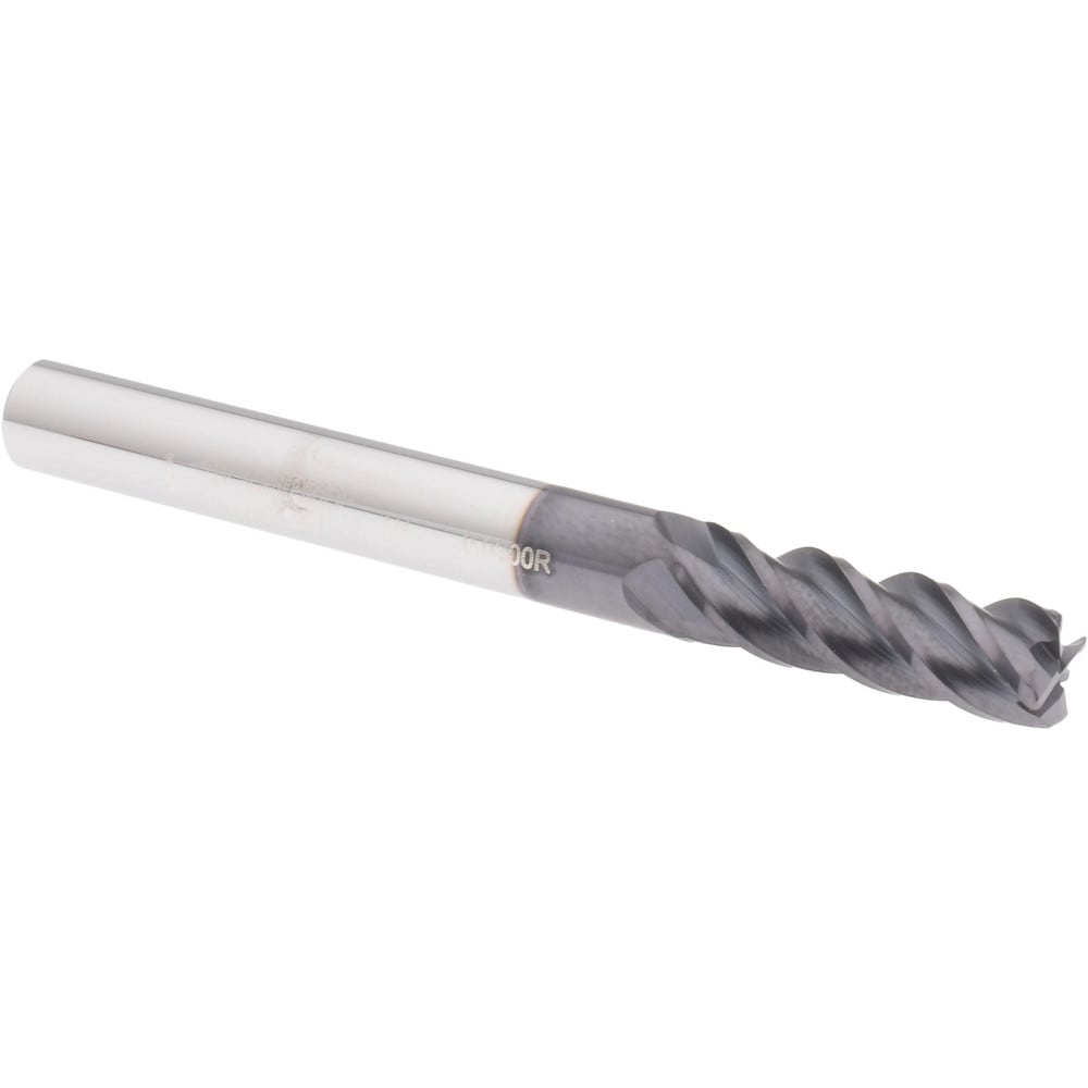 Corner Radius End Mill: 1/4" Dia, 3/4" LOC, 0.02" Radius, 4 Flutes, Solid Carbide