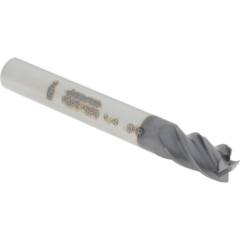 Accupro 14556370 Corner Radius End Mill: 1/4" Dia, 3/8" LOC, 0.01" Radius, 4 Flutes, Solid Carbide Image