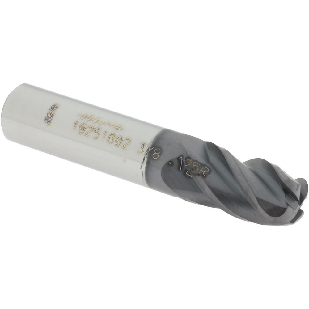 14556409 Corner Radius End Mill: 3/8" Dia, 5/8" LOC, 1/8" Radius, 4 Flutes, Solid Carbide  