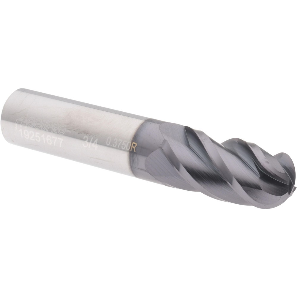 Ball End Mill: 0.7500" Dia, 1.5000" LOC, 4 Flute(s), Solid Carbide