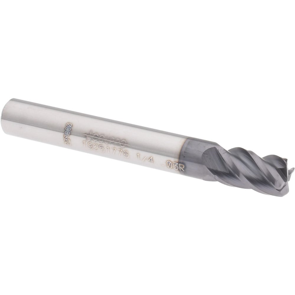 Accupro 14556373 Corner Radius End Mill: 1/4" Dia, 3/8" LOC, 0.03" Radius, 4 Flutes, Solid Carbide Image