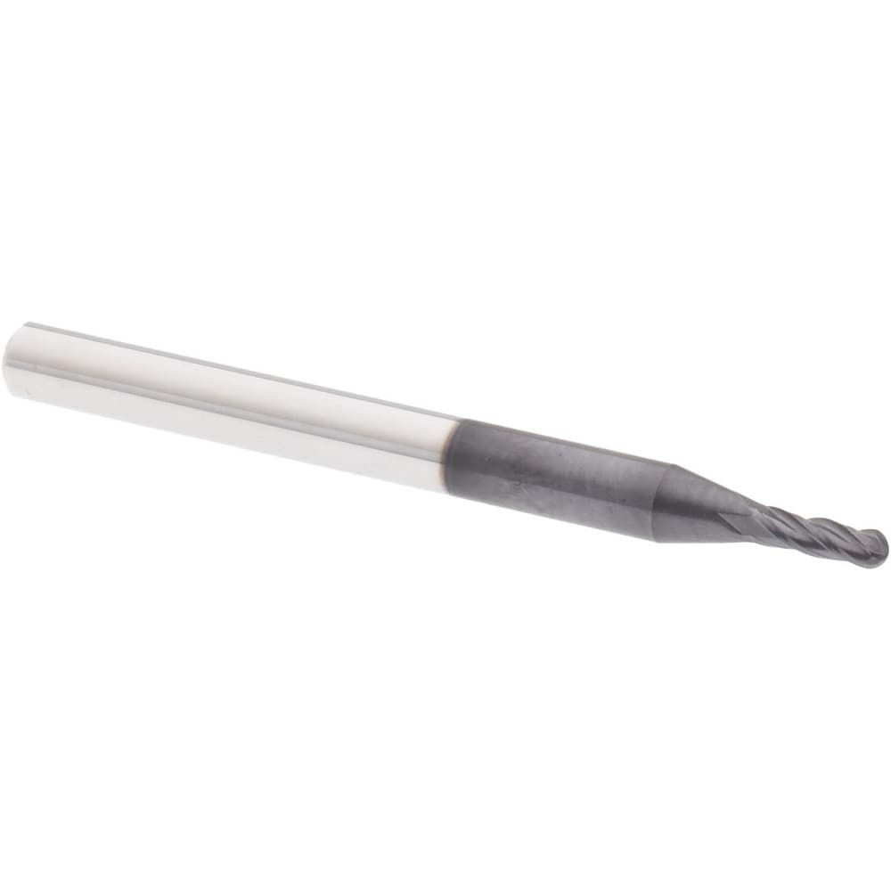 Ball End Mill: 0.0625" Dia, 0.1875" LOC, 4 Flute(s), Solid Carbide