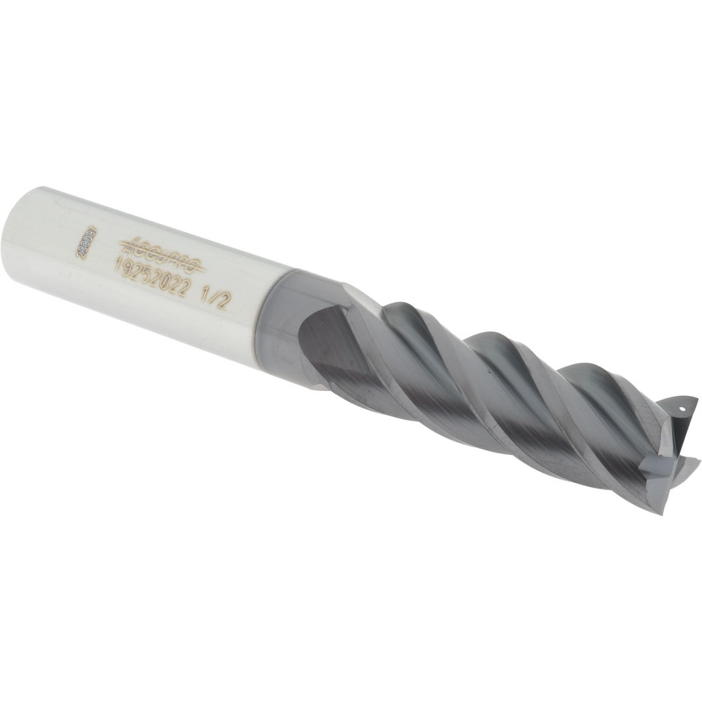 Accupro 14505815 Square End Mill: 1/2 Dia, 1-1/2 LOC, 1/2 Shank Dia, 3-1/2 OAL, 4 Flutes, Solid Carbide 