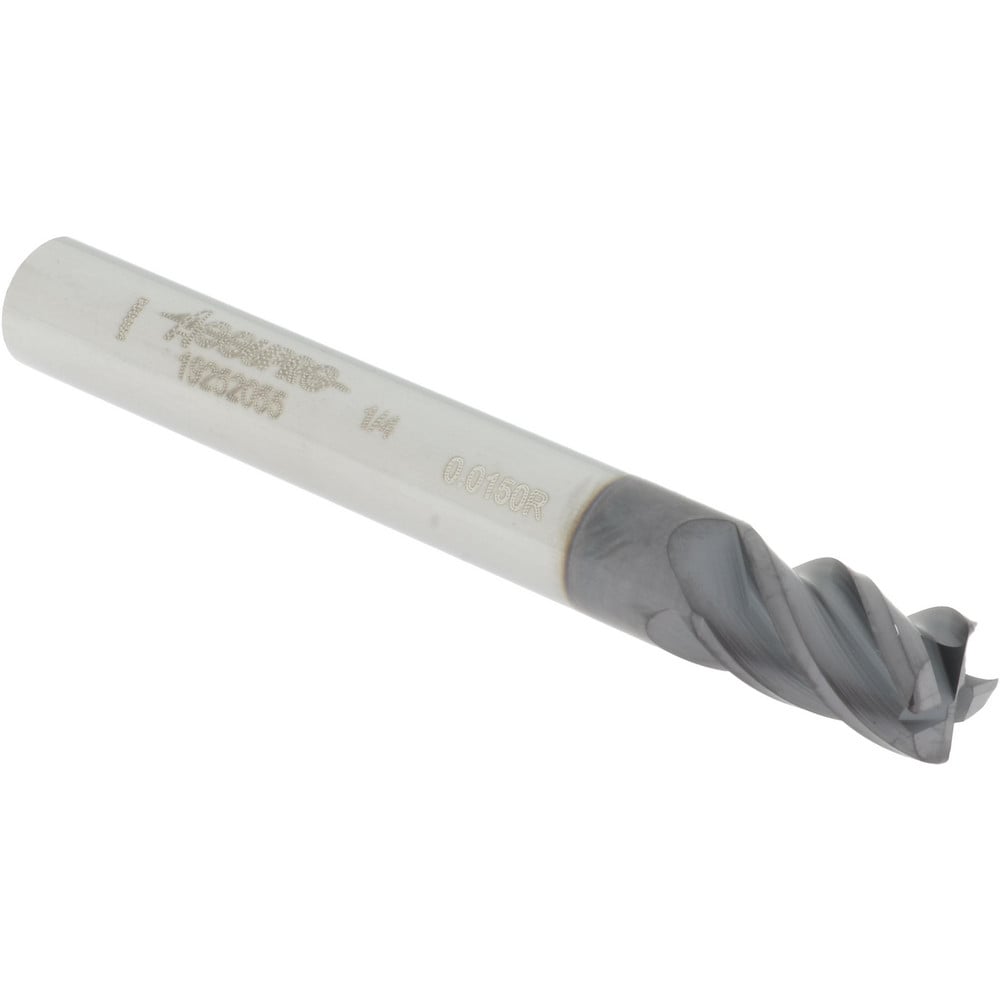 Accupro 14556371 Corner Radius End Mill: 1/4" Dia, 3/8" LOC, 0.015" Radius, 4 Flutes, Solid Carbide Image