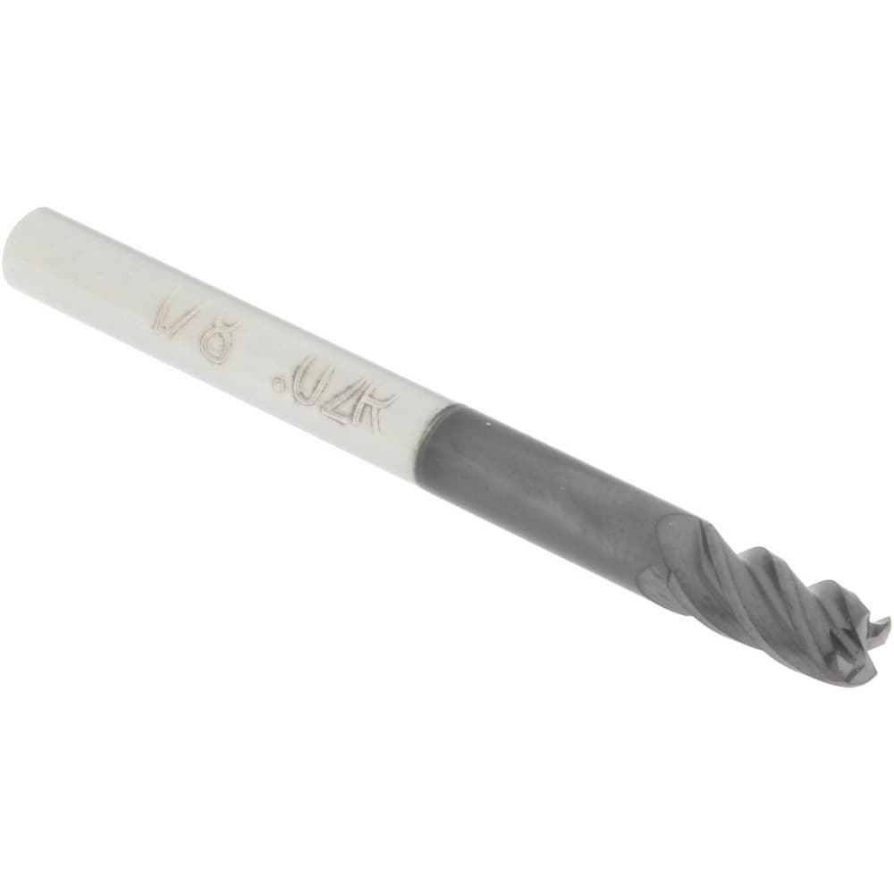 Corner Radius End Mill: 1/8" Dia, 1/4" LOC, 0.02" Radius, 4 Flutes, Solid Carbide