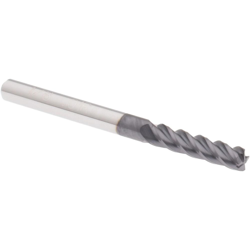 Corner Radius End Mill: 1/8" Dia, 1/2" LOC, 0.01" Radius, 4 Flutes, Solid Carbide