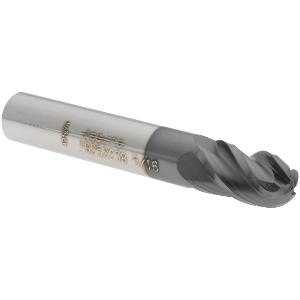 14556475 Ball End Mill: 0.3125" Dia, 0.5000" LOC, 4 Flute, Solid Carbide  