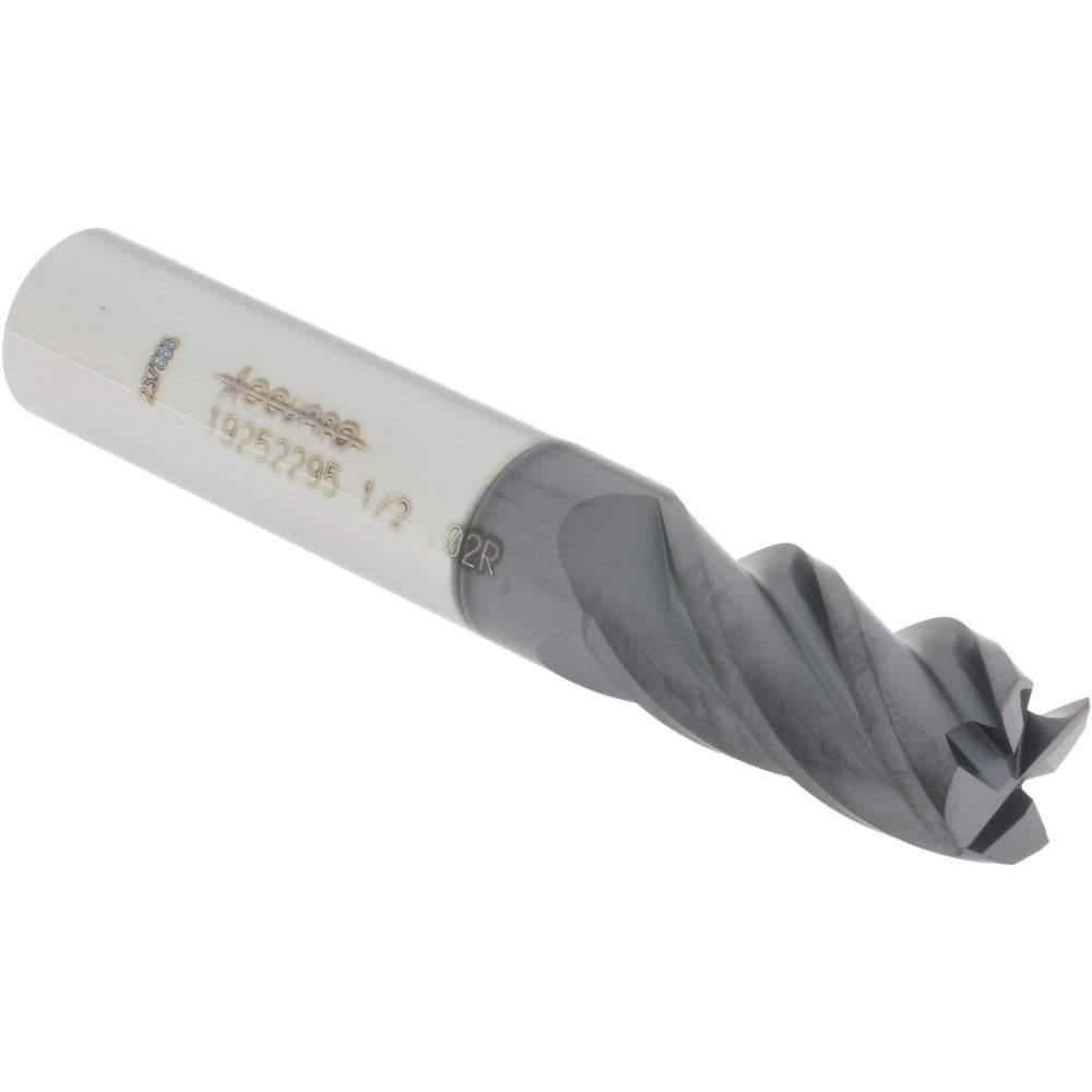 Accupro 14556430 Corner Radius End Mill: 1/2" Dia, 1" LOC, 0.02" Radius, 4 Flutes, Solid Carbide 