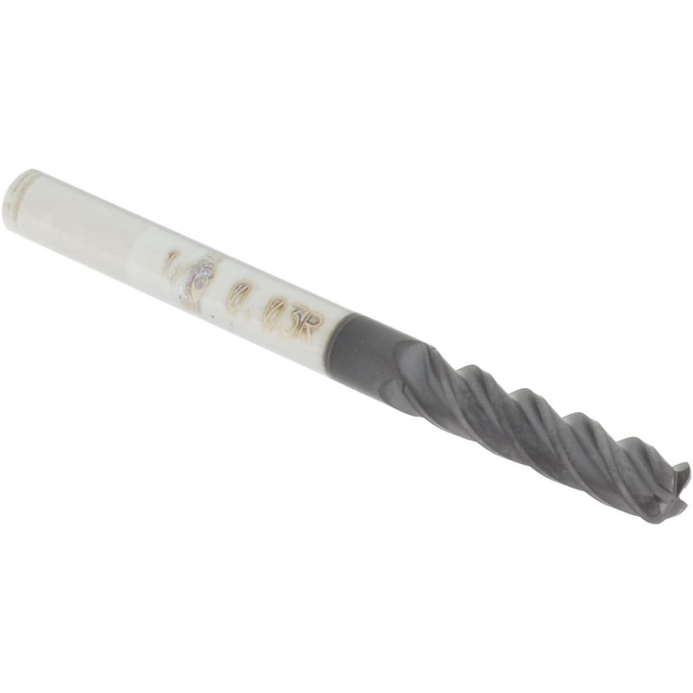 Corner Radius End Mill: 1/8" Dia, 1/2" LOC, 0.03" Radius, 4 Flutes, Solid Carbide