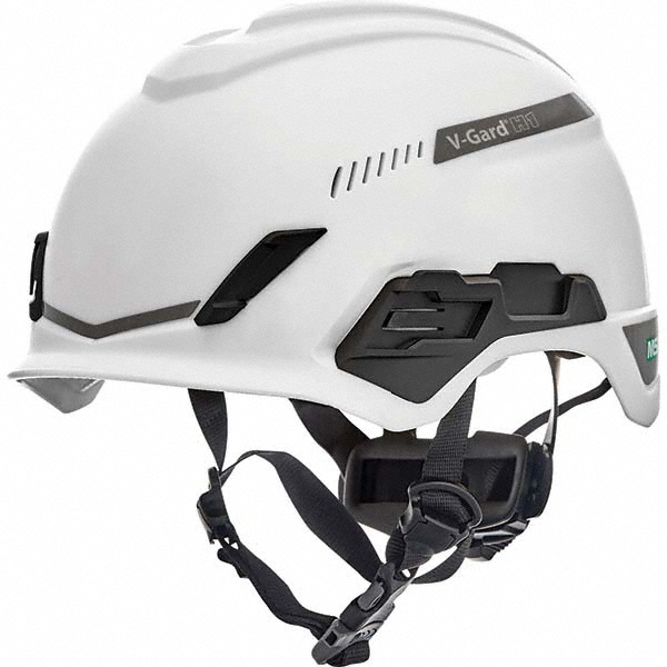 Hard Hat: Class C, 4-Point Suspension - White, Polyethylene, Vented, Slotted