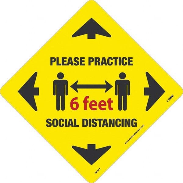 Security & Admittance Adhesive Backed Floor Sign: Diamond, Vinyl, ''Please Practice Social Distancing''