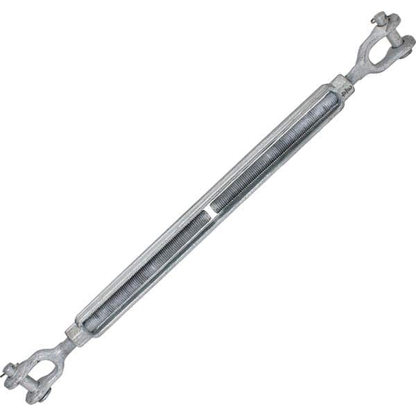 US Cargo Control JJTBGV34X18 Turnbuckles; Turnbuckle Type: Jaw & Jaw ; Working Load Limit: 5200 lb ; Closed Length: 28.609375in ; Open Length: 48.109375in ; Material: Steel 