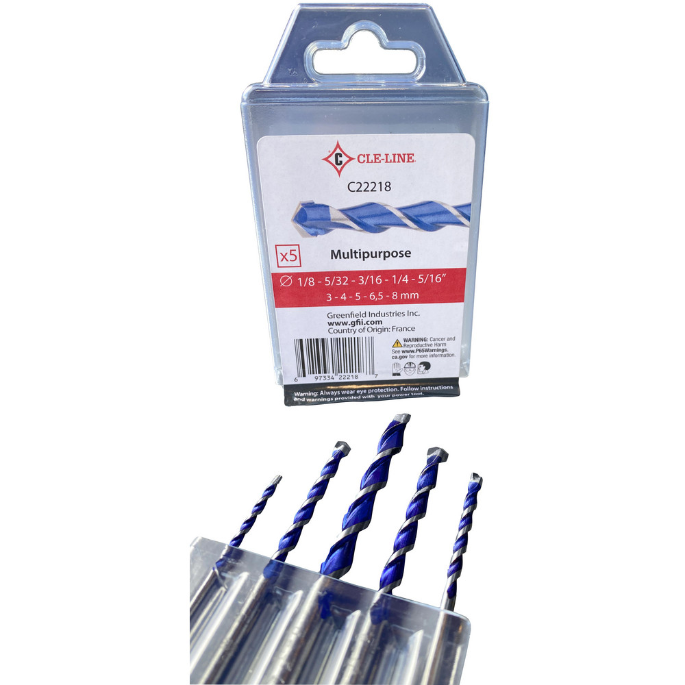 Drill Bit Set: Maintenance Length Drill Bits, 5 Pc, 0.125" to 0.3125" Drill Bit Size, 118 &deg;, Tungsten Carbide - Bright/Uncoated, Radial, Reduced Shank, Series 1838