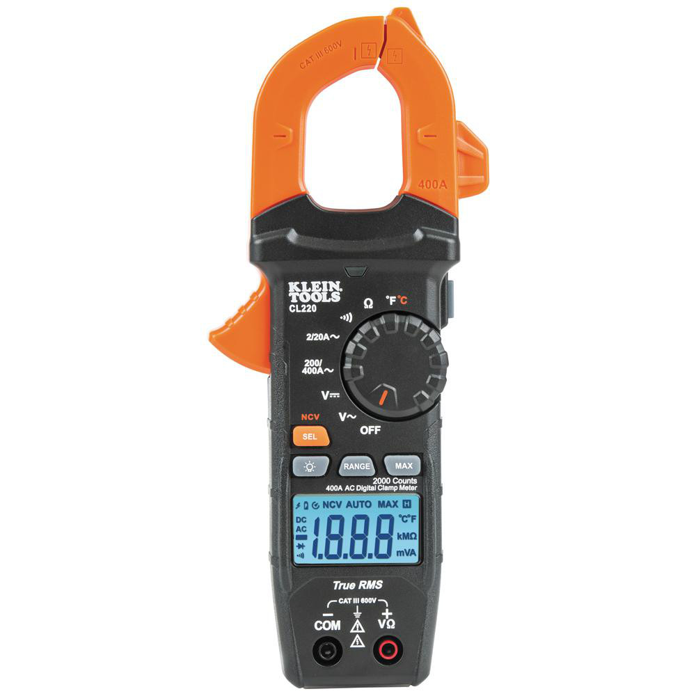 Auto Ranging Clamp Meter: CAT III & CAT IV, 1.61" Jaw, Clamp On Jaw