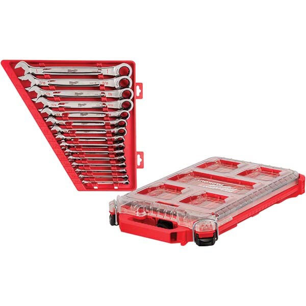 Ratcheting Combination Wrench Set: 15 Pc, Inch