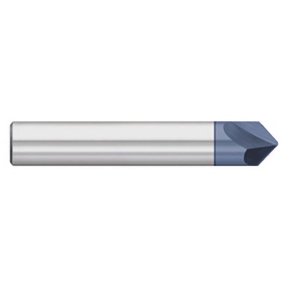 Titan USA Chamfer Mill: 1/8" Dia, 90 deg, 2 Flute, 1/8" Shank Dia, Solid Carbide, Single End - 1-1/2" OAL, AlTiN Coated | Part #TC87684