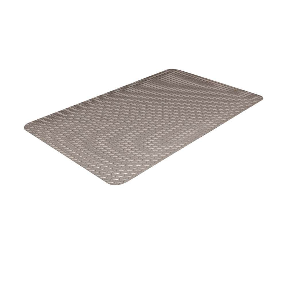 Wearwell Anti-Fatigue Mat: 5' Long, 3' Wide, 5/8 Thick, Vinyl, Beveled Edges, Medium-Duty - Diamond Plate Surface, Black & Yellow, for Dry Areas