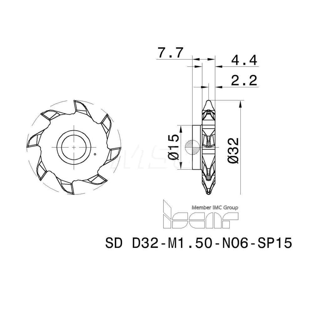 Iscar Profile Mill Replaceable Milling Tip: SD D32-M1.50-NO6-SP15 IC908,  Carbide 19681402 MSC Industrial Supply