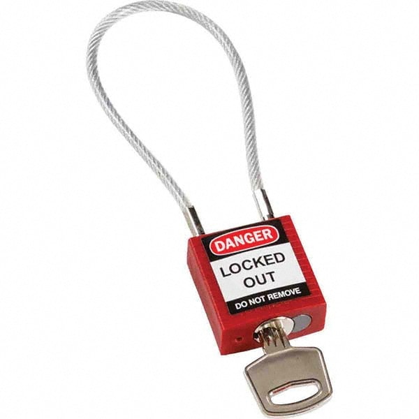 Lockout Padlock: Keyed Different, Key Retaining, Nylon, Steel Shackle, Red