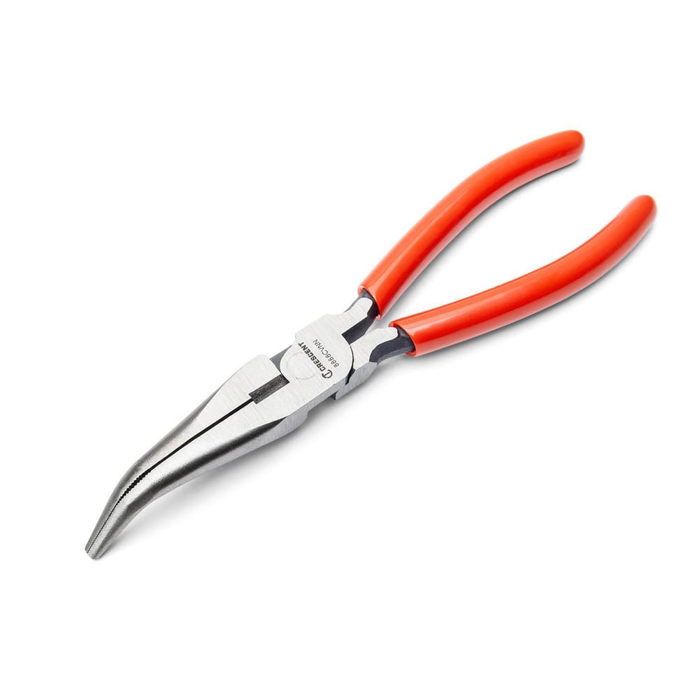 High Carbon Steel Bent Needle Nose Pliers, Long Reach 45 Degree Angle,  Serrated Jaw, with Rubber Handle, Red, 27.8x6.2x2.4cm