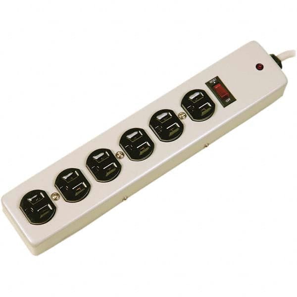 Hubbell Wiring Device-Kellems HBL6MPS1050 Power Outlet Strips; Amperage: 15 A; Amperage: 15 A; Voltage: 125 V; Protection Type: Surge; Number of Outlets: 6; Mount Type: Direct Plug-In; Number Of Outlets: 6; Mounting Type: Direct Plug-in; Cord Length: 6 ft; Voltage: 125 V; Overall Depth: 1.8500 in 