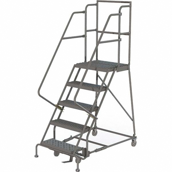 Spring Round Ladder TRI-ARC - Steel Spring-Loaded Rolling Ladder: 450 lb Capacity, 5 Step ...