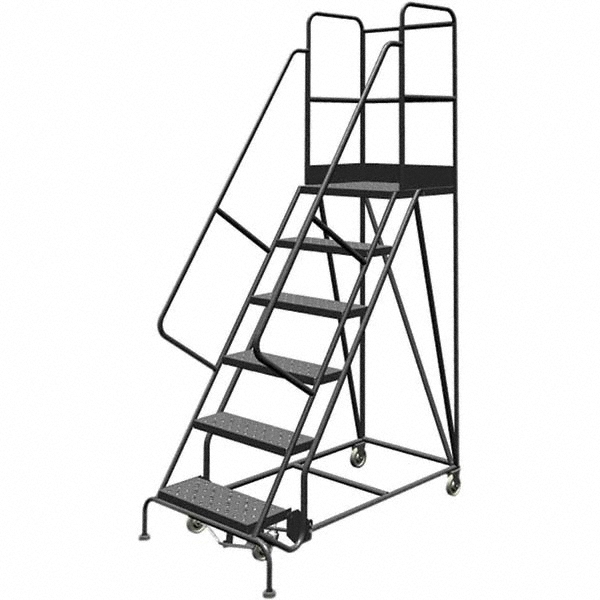 Spring Round Ladder TRI-ARC - Steel Spring-Loaded Rolling Ladder: 450 lb Capacity, 6 Step ...